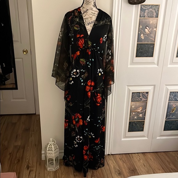 The House of Nu-Mode~ Toronto, Canada Dresses & Skirts - Floral Black Vintage Maxi Dress with Sheer Overlay